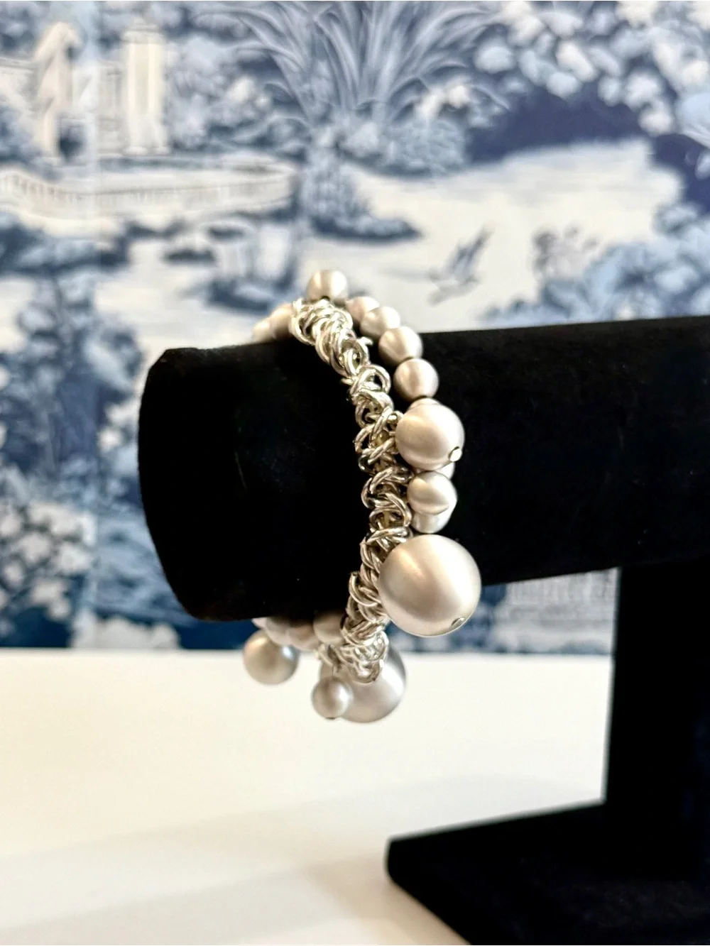 CHICO’S Silver Bauble Charm Multi Strand Stretch Bracelet NWT